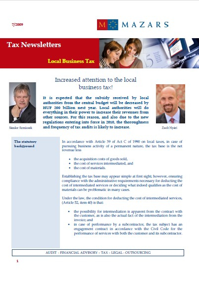 Mazars Hungary Tax Newsletter 072009 english cover