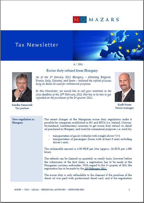 Mazars Tax Newsletter cover 4/2011